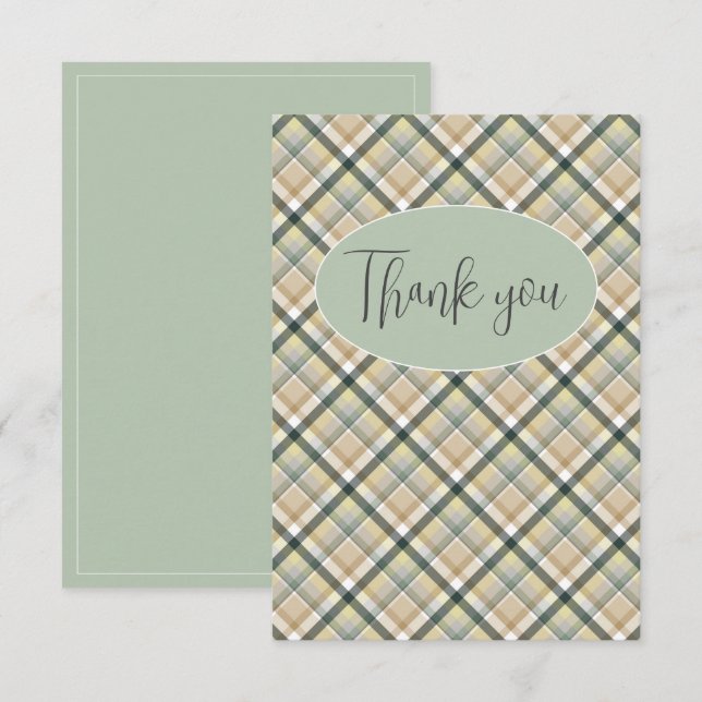 Cartão De Agradecimento Xadrez Verde Moderno (Frente/Verso)