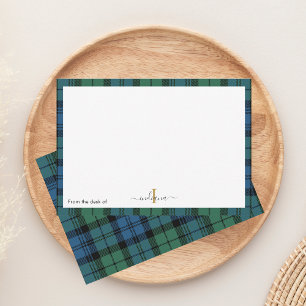 Cartão De Agradecimento Xadrez Verde Monograma Script Russo Nome Tartan