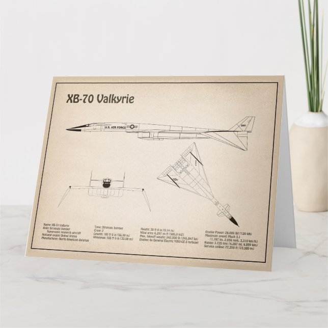 Cartão De Agradecimento XB-70 Valkyrie - Planos de avião Blueprint SD (Frente)