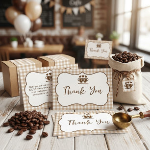 Cartão De Agradecimento Xícara de Café Little Bean - Xadrez Marrom