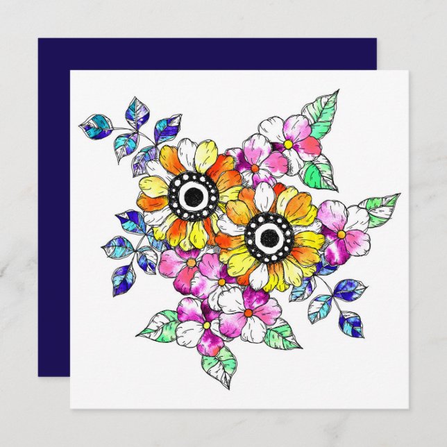 Cartão De Agradecimento yellow floral decoration (Frente/Verso)