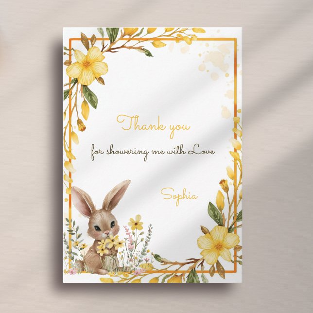 Cartão De Agradecimento Yellow Flower Cute Bunny Spring Easter Baby Shower (Criador carregado)
