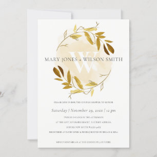 CARTÃO DE AGRADECIMENTO YELLOW GOLD FOLIAGE WREATH COUPLES SHOWER CARD