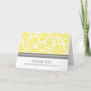 Cartão De Agradecimento Yellow Gray Damask Bridal Shower Thank You Card