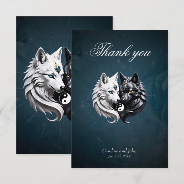 Cartão De Agradecimento Yin Yang Wolves. (Frente/Verso)