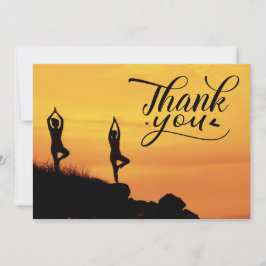 Cartão De Agradecimento Yoga Women on Sunset Background