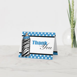 Cartão De Agradecimento Zebra Print Baby Bottle Blue Thank You Cards