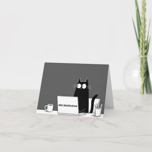 Cartão De Agradecimento Zero Meowtivation Cat – Funny Lazy Work Cartoon (Frente)