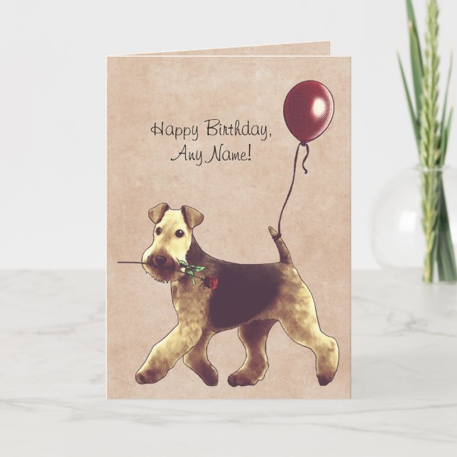 Cartão de Airedale Terrier Ilustrado de Aniversári (Frente)