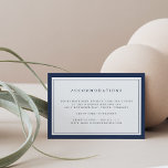 Cartão de alojamento de hotel de borda branca e ma<br><div class="desc">Projetado para coordenar com as nossas coleções de convites para casamento de Mix Náutica e Borda de Cor, este cartão de alojamento simples e chic hotel apresenta uma dupla borda de azul marinho profundo com blocos elegantes e letras de guião em cinzas suaves e marinho correspondente. Adicione o(s) seu(s) hotel(es)...</div>