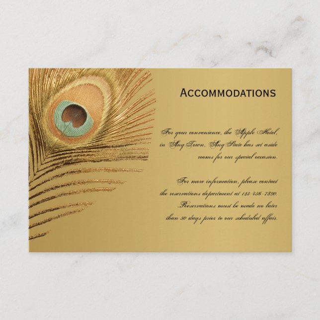 Cartão de Alojamento de Peacock do ouro (Frente)