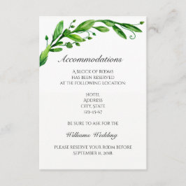 Cartão de alojamento. Detalhes do casamento verde.