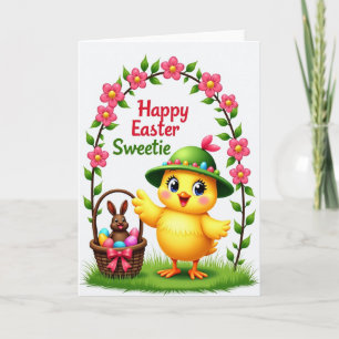 Cartão de Amigo de Filhote Feliz de Primavera