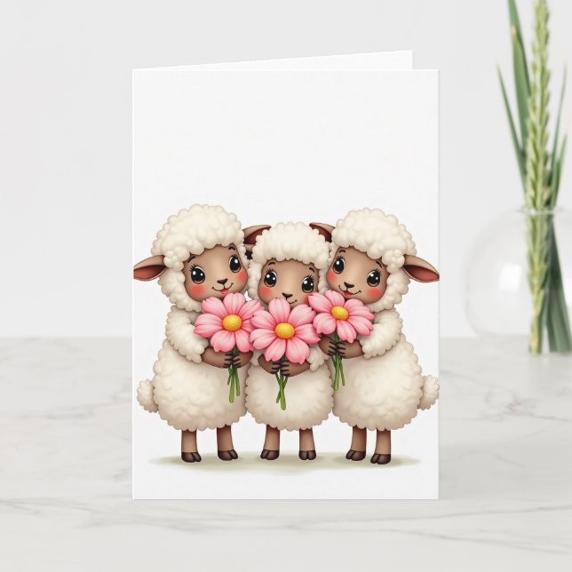 Cartão de Amigo Flores Ovelhas Doces (Frente)