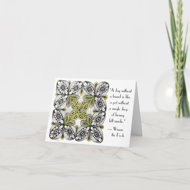Cartão de Amizade com Abelhas & Flores Desenhado à (Frente)