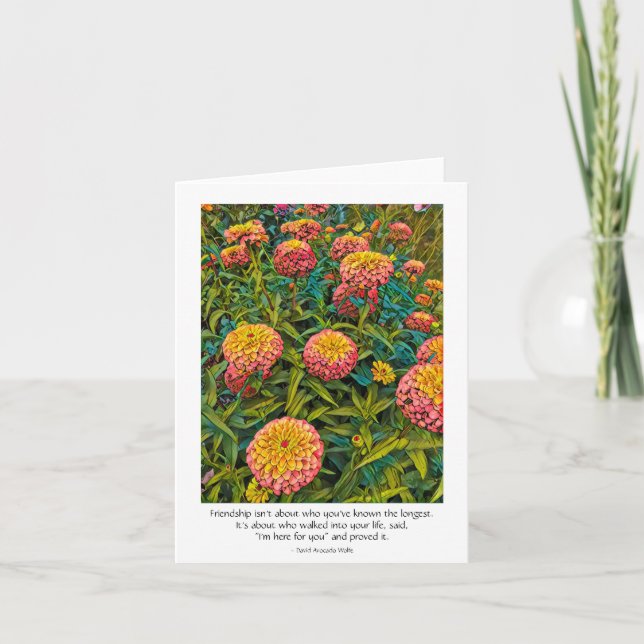 Cartão de Amizade com Flores Zinnia (Frente)