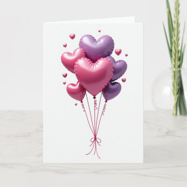 Cartão de Amor Balões Coração Romântico (Frente)