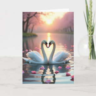 Cartão de Amor Cisnes Dourados Hora Dourada