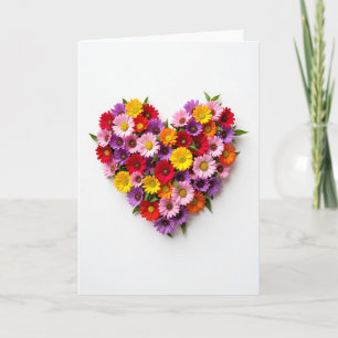 Cartão de Amor com Coração de Flor Colorida