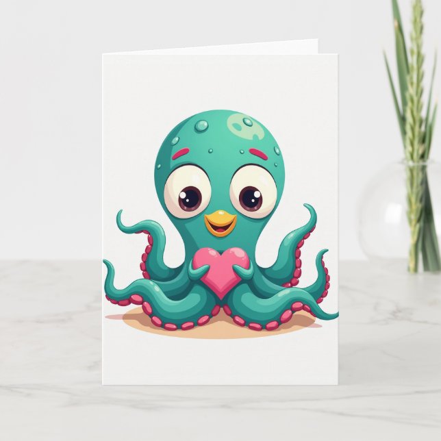 Cartão de Amor com Coração de Polvo Fofo (Frente)