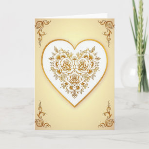 Cartão de Amor com Coração de Rosas Douradas