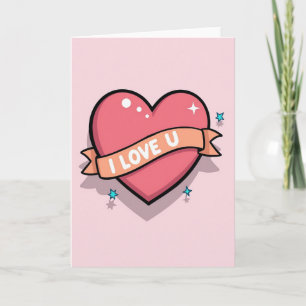 Cartão de Amor com Coração Rosa Fofo