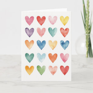 Cartão de Amor com Corações em Aquarela Rosa