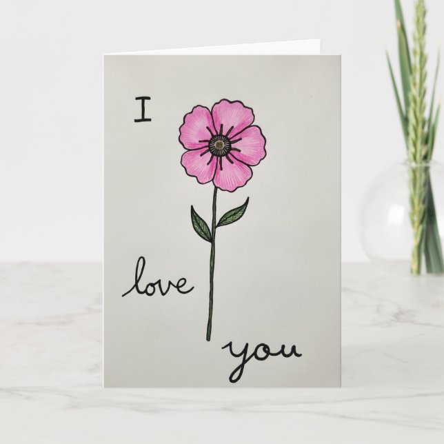 Cartão de Amor com Flor Rosa (Frente)