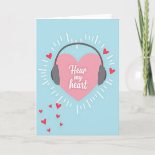Cartão de Amor com Fones de Ouvido Coração Rosa