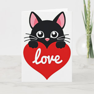 Cartão de Amor com Gatinho Preto Fofo