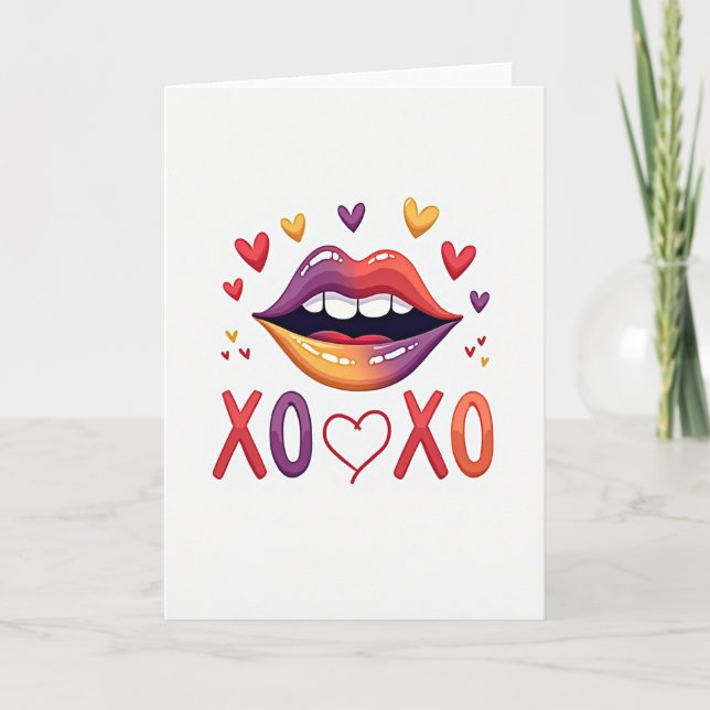Cartão de Amor com Lábios Xoxo Corações (Frente)