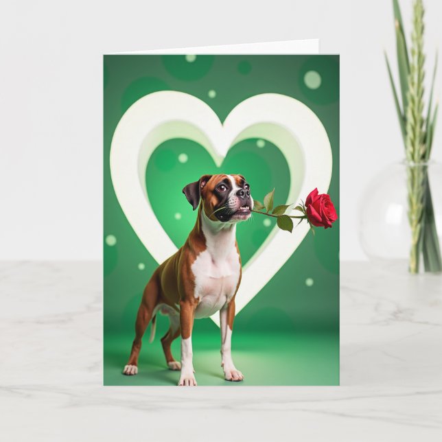 Cartão de Amor com Rosa para Cachorro Boxer (Frente)