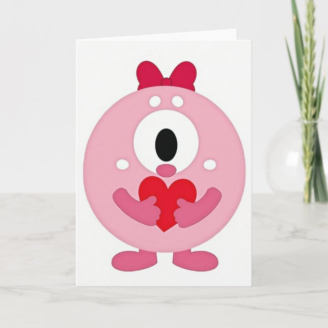 Cartão de Amor Coração de Monstro Rosa (Frente)