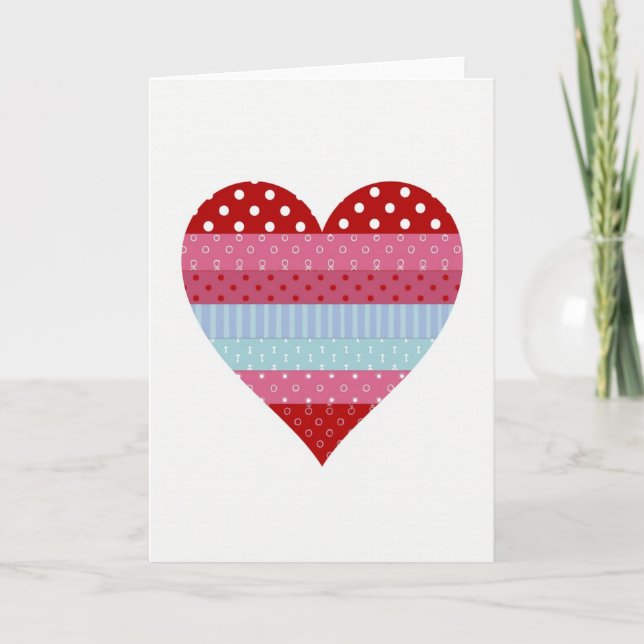 Cartão de Amor Coração de Patchwork (Frente)