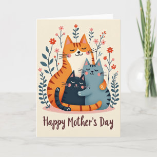 Cartão de Amor da Família Felina Floral