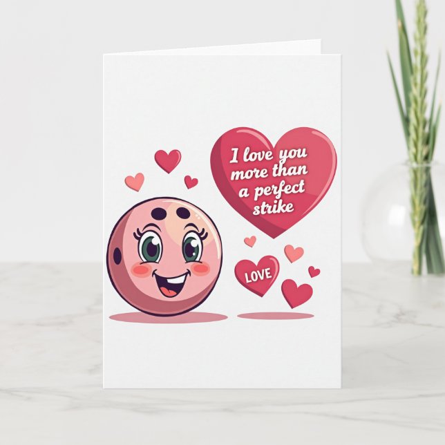 Cartão de Amor de Bola de Boliche Rosa (Frente)