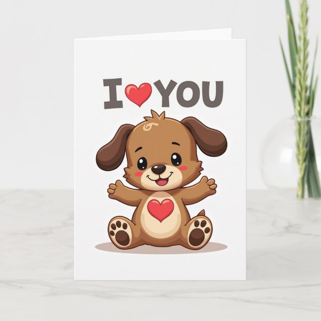 Cartão de Amor de Cachorrinho Fofo (Frente)