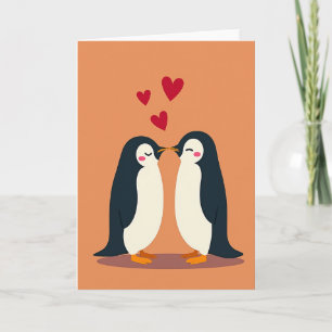 Cartão de Amor de Casal de Pinguins Beijando