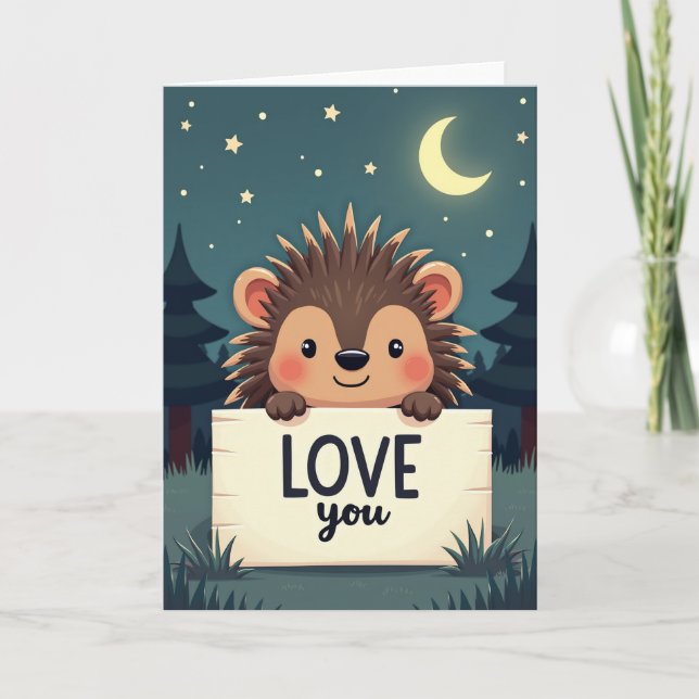 Cartão de Amor de Ouriço Fofo (Frente)