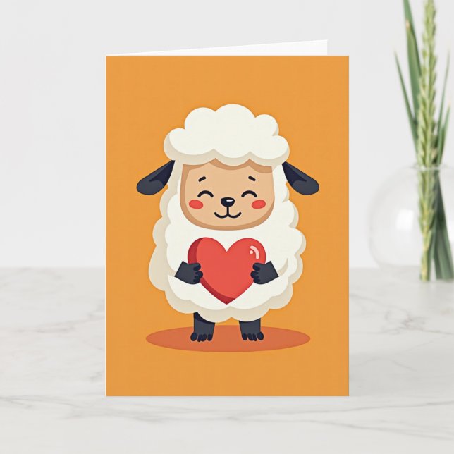 Cartão de Amor de Ovelha Fofa e Feliz (Frente)