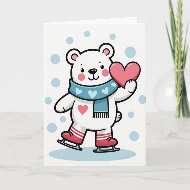 Cartão de Amor de Urso Polar Patinando (Frente)