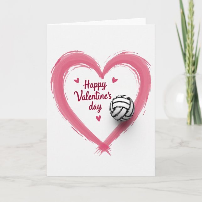 Cartão de Amor de Volei de Coração Rosa (Frente)