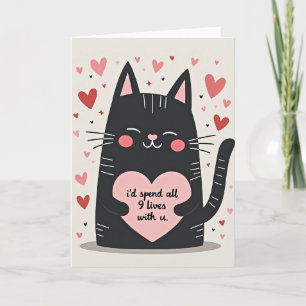 Cartão de Amor do Gato Preto 9 Vidas
