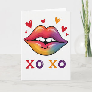 Cartão de Amor Lábios Arco-Íris Xo Xo