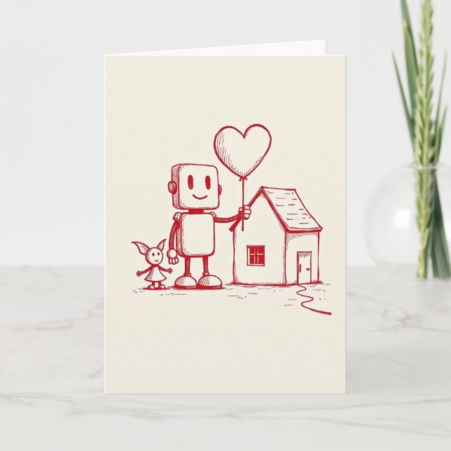 Cartão de Amor Simples para Casa de Robô (Frente)