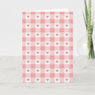 Cartão de Amor Xadrez Corações Rosa