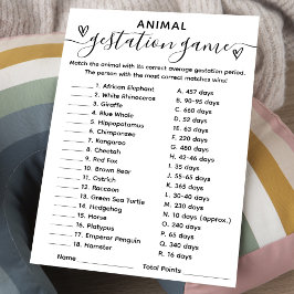 Cartão de animais para jogos de chá de fraldas