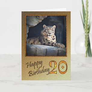 Cartão de Aniversário 20 com um leopardo-da-neve