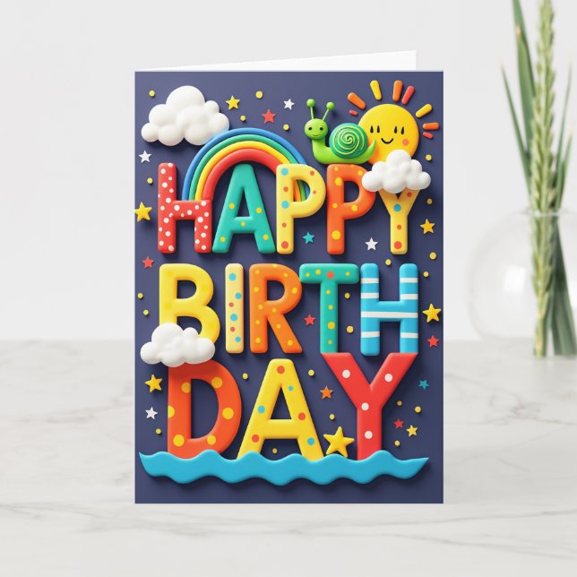 Cartão de Aniversário 3D Jubiloso (Frente)