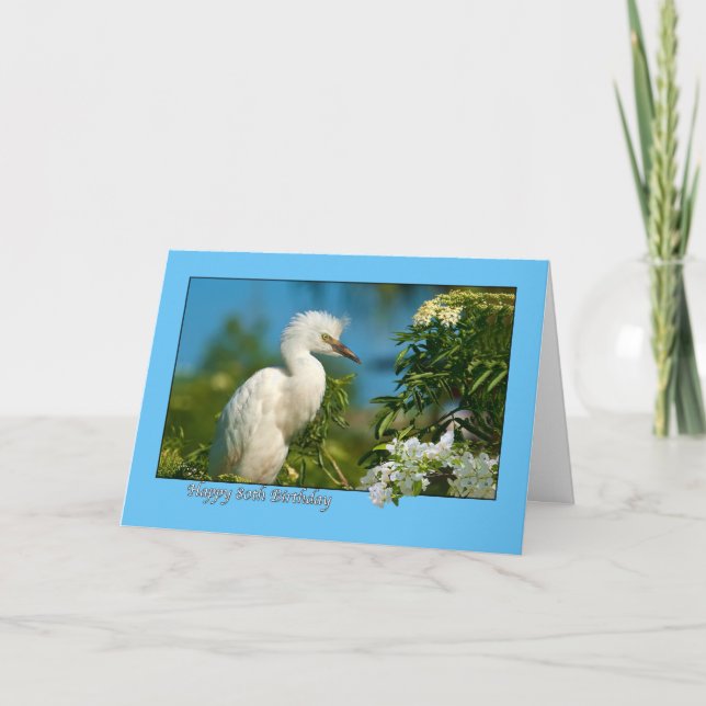 Cartão de Aniversário 80 com Pássaro Neve Egret (Frente)